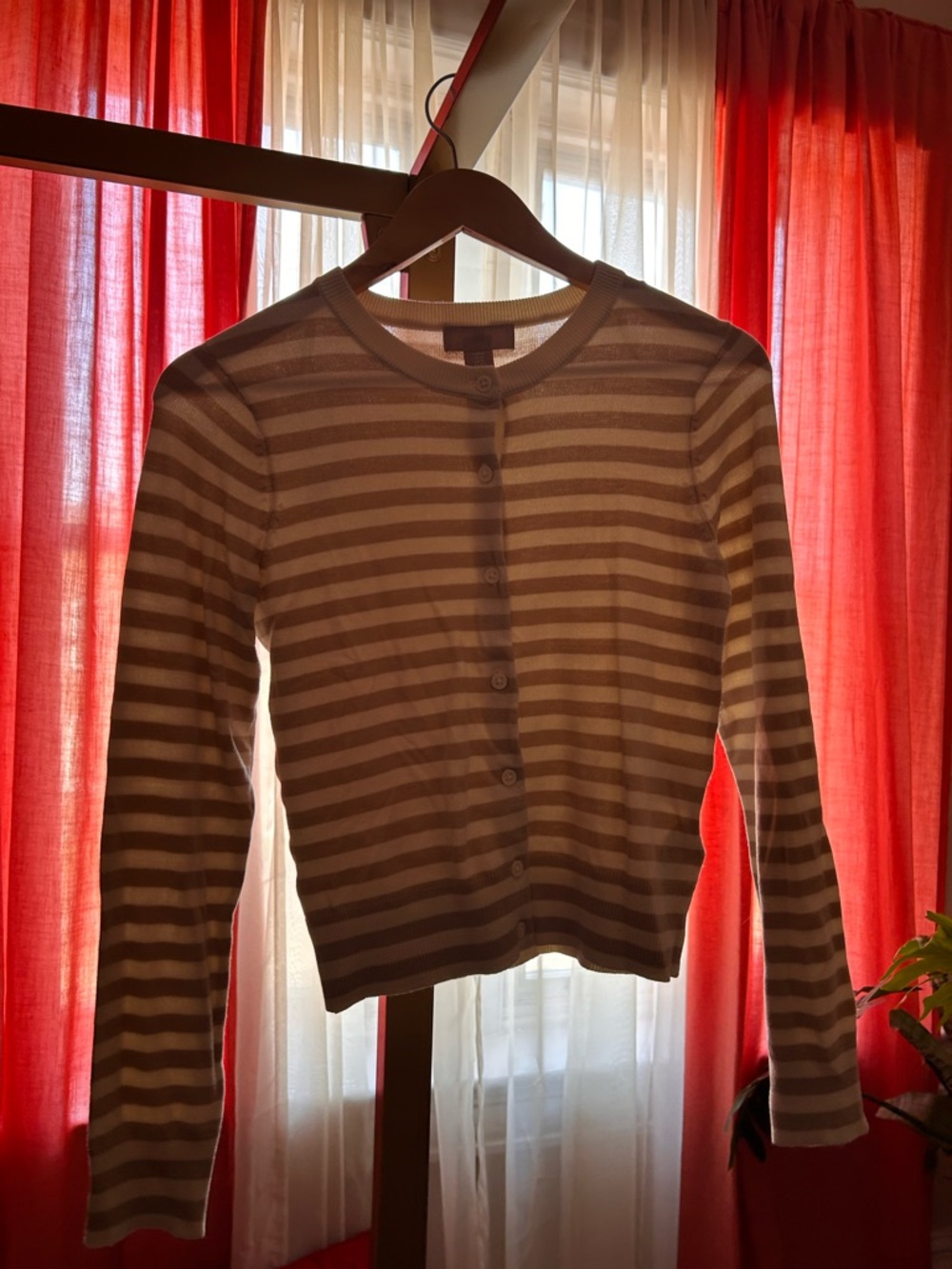 H&M Striped Button-Up Cardigan in White and Brown